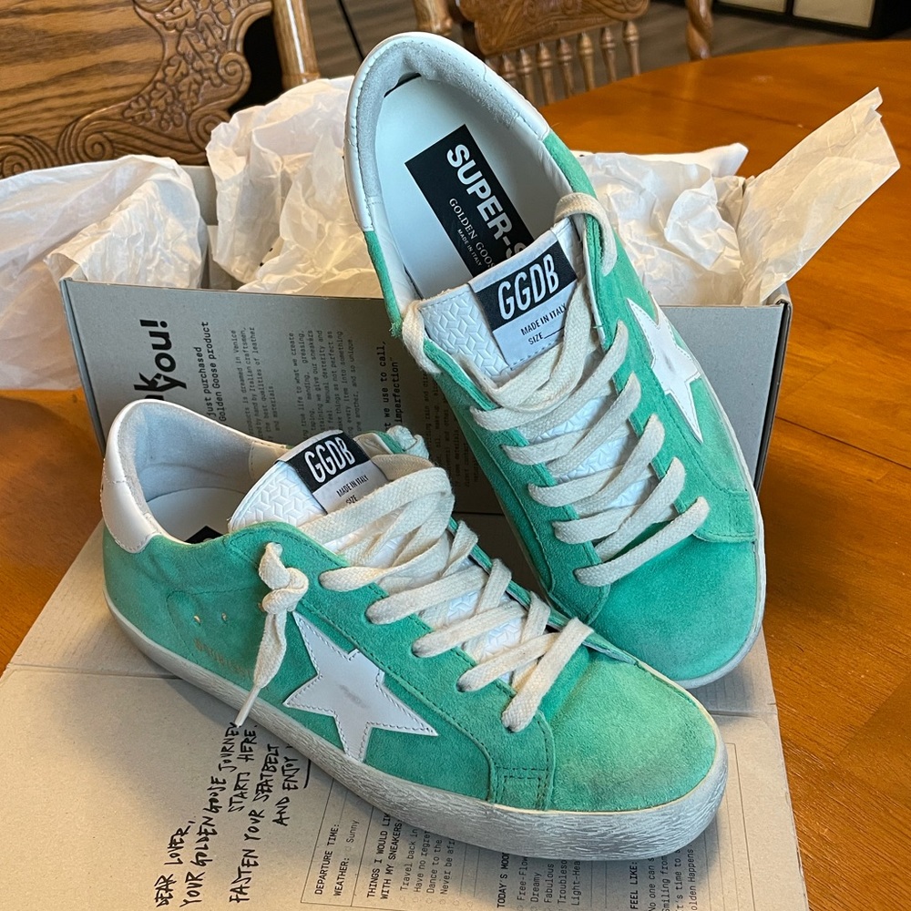 *SOLD* Aquamarine Green Suede Superstar 37